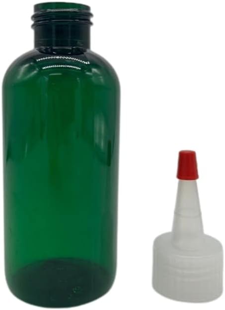 Natural Farms 4 oz Green Boston BPA FREE Bottles - 12 Pack Empty Refillable Containers - Essential Oils Cleaning Products - Aromatherapy | Natural Yorker Cap with red tip - Made in the USA