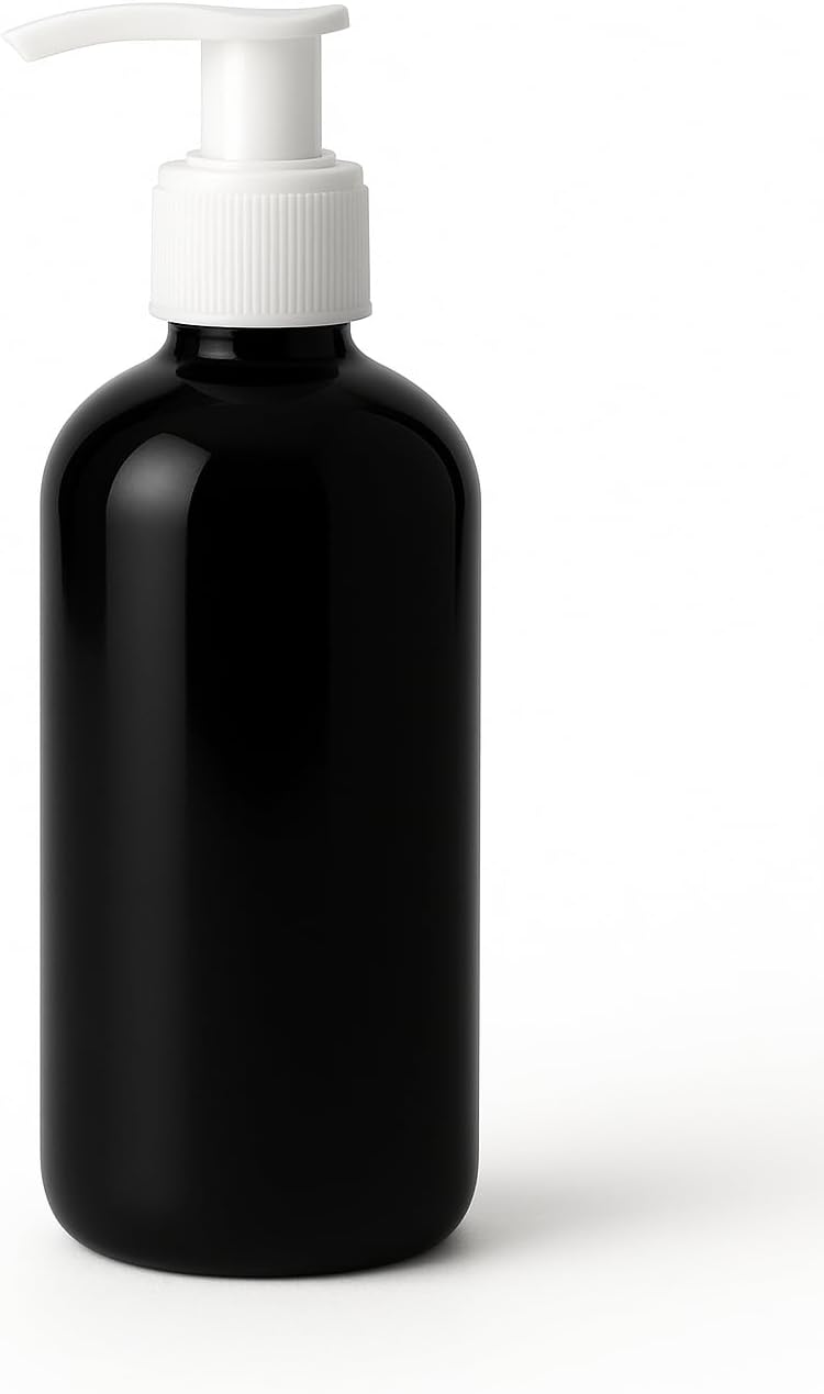 Natural Farms 8 oz Black Boston BPA FREE Bottles - 8 Pack Empty Refillable Containers - Essential Oils Aromatherapy | White Pump - Made in the USA