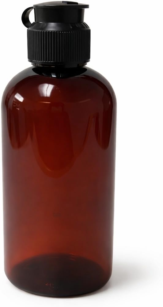 Natural Farms 8 oz Amber Boston BPA FREE Bottles - 2 Pack Empty Refillable Containers - Essential Oils - Aromatherapy | Dispensing Cap w Strap - Made in the USA