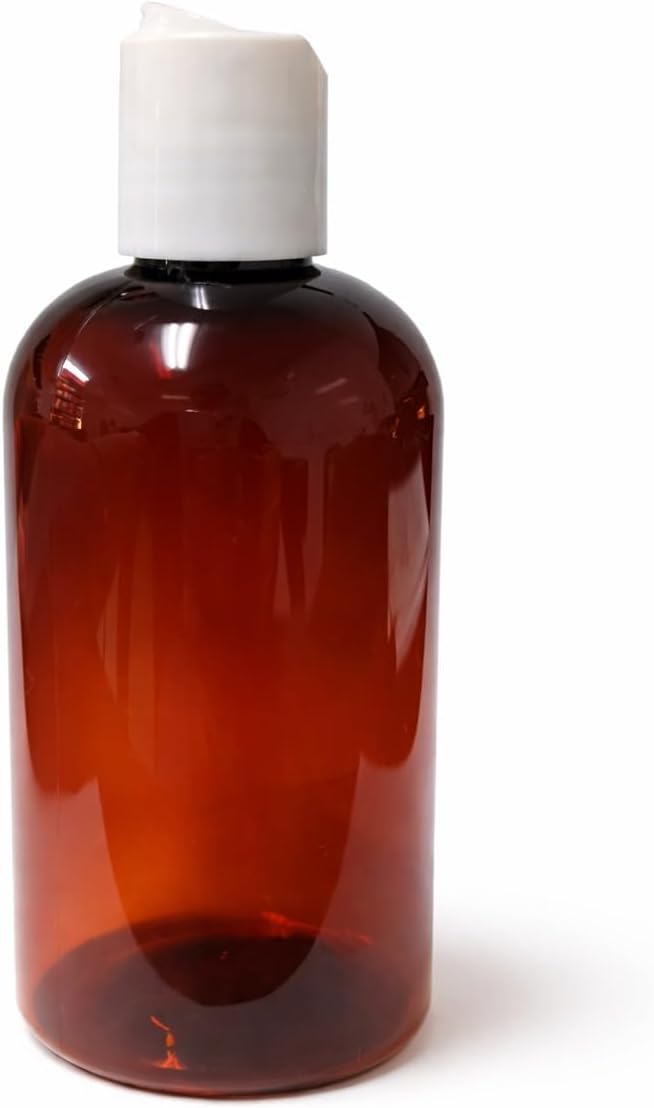 Natural Farms 8 oz Clear Boston BPA FREE Bottles - 8 Pack Empty Refillable Containers - Essential Oils - Aromatherapy | White Smooth Disc Cap - Made in the USA