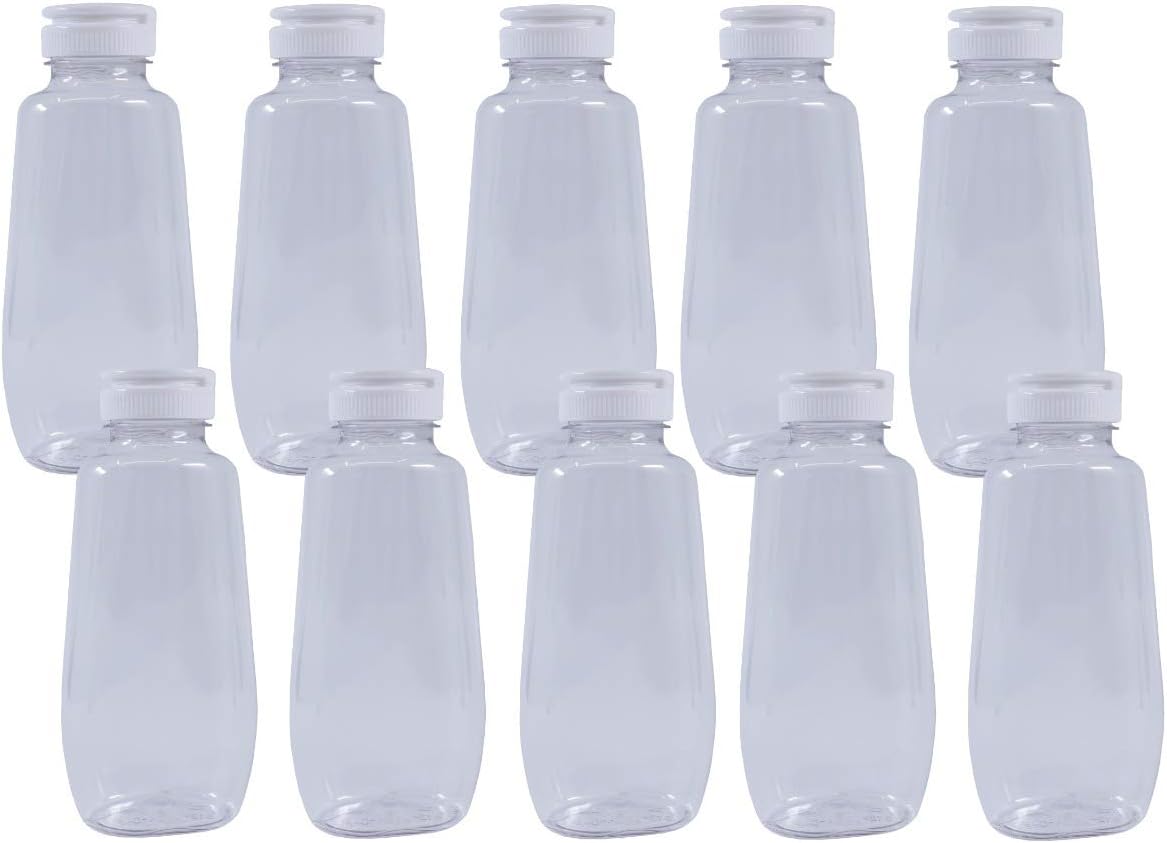 Natural Farms Wide Mouth Oval Plastic Dressing/Sauce Jar with Flip Top Lid and Foam Liner To Seal - 10 Pack- 12 Oz Squeeze Bottles Made in the USA