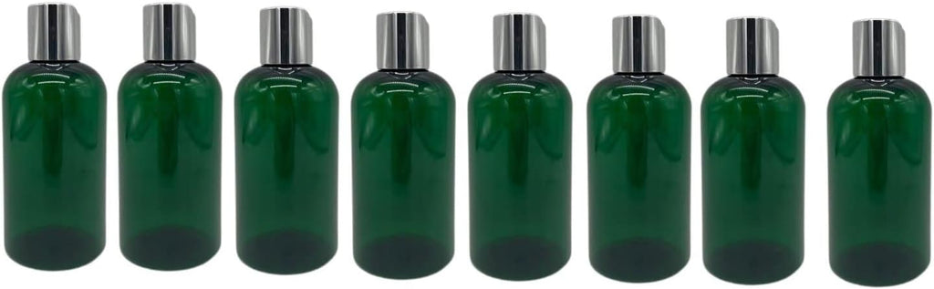 Natural Farms 8 oz Green Boston BPA FREE Bottles - 8 Pack Empty Refillable Containers - Essential Oils - Aromatherapy | Silver Disc Cap - Made in the USA