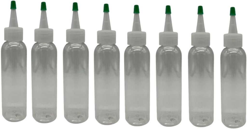 Natural Farms 4 oz Clear Cosmo BPA FREE Bottles - 8 Pack Empty Refillable Containers - Essential Oils - Hair - Aromatherapy | Natural Yorker Cap with green tip - Made in the USA