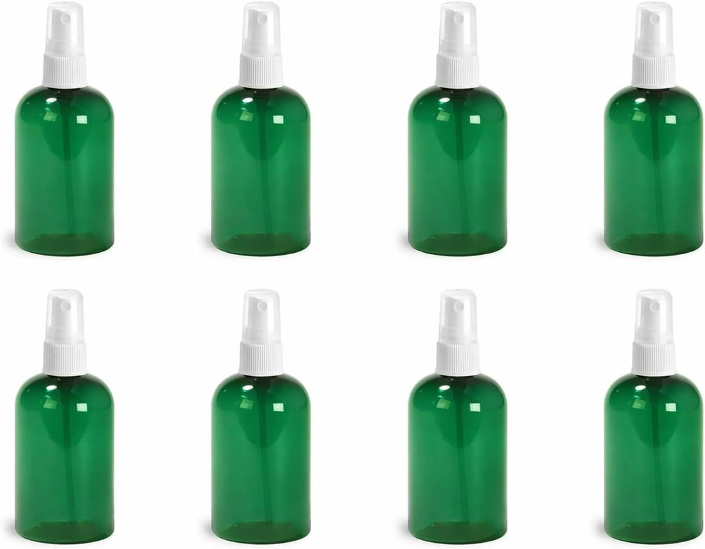 Natural Farms 8 oz Green Boston BPA FREE Bottles - 6 Pack Empty Refillable Containers - Essential Oils Cleaning Products - Aromatherapy | White Fine Mist Sprayers - Made in the USA