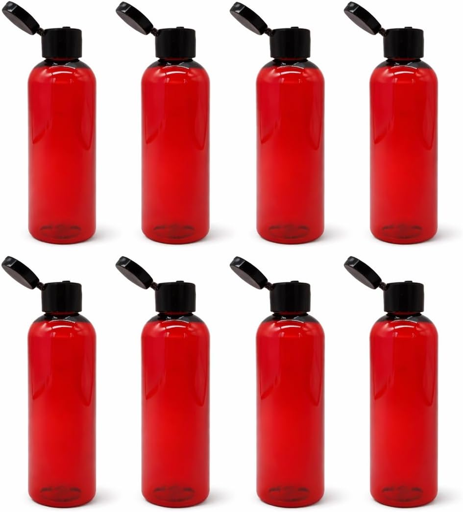 Natural Farms 4 oz Red Cosmo BPA FREE Bottles - 8 Pack Empty Refillable Containers - Essential Oils - Hair - Aromatherapy | Black Snap Cap - Made in the USA