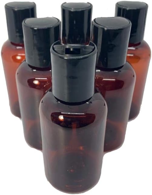 Natural Farms Empty Shampoo Bottles- 8 oz - 6 Pack - Amber Boston Plastic Bottles – Black Flip Top - for Essential Oils- Perfumes- Soap - Creams - Lotions - Gels