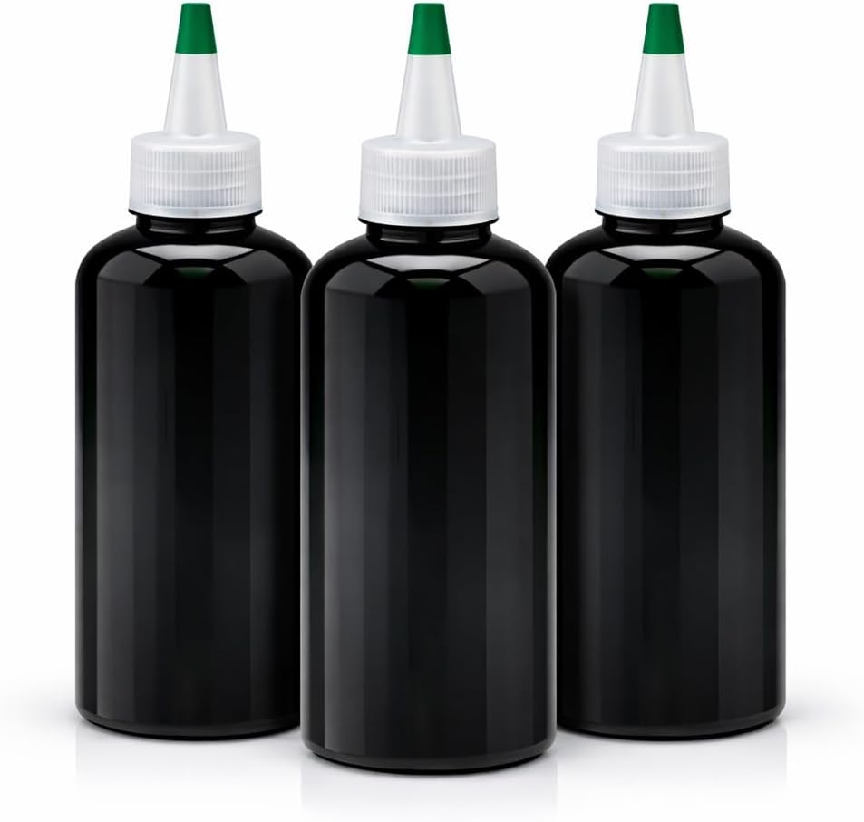 Natural Farms 8 oz Black Boston BPA FREE Bottles - 3 Pack Empty Refillable Containers - Essential Oils Aromatherapy | Natural Yorker Cap Twist Open/Close w green tip - Made in the USA