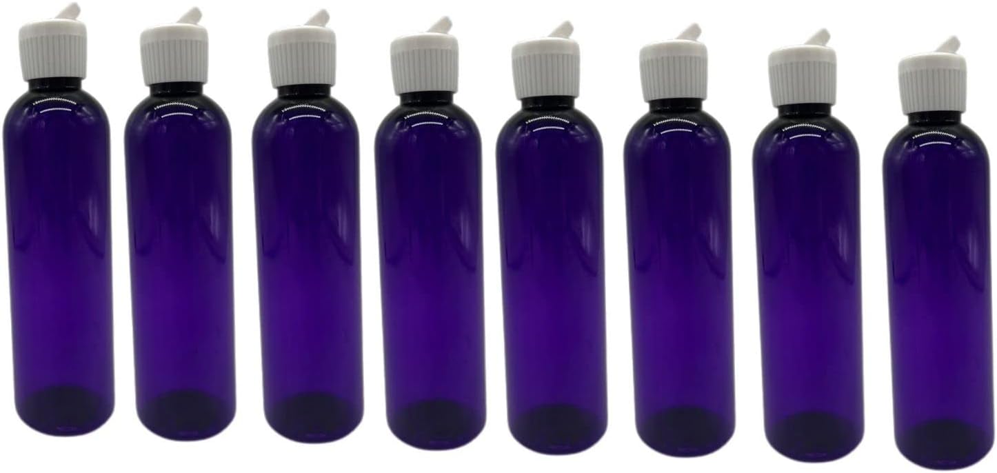 Natural Farms 4 oz Purple Cosmo BPA FREE Bottles - 8 Pack Empty Refillable Containers - Essential Oils - Hair - Aromatherapy | White Spout Cap - Made in the USA