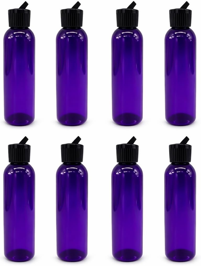 Natural Farms 4 oz Purple Cosmo BPA FREE Bottles - 8 Pack Empty Refillable Containers - Essential Oils - Hair - Aromatherapy | Black Spout Cap - Made in the USA