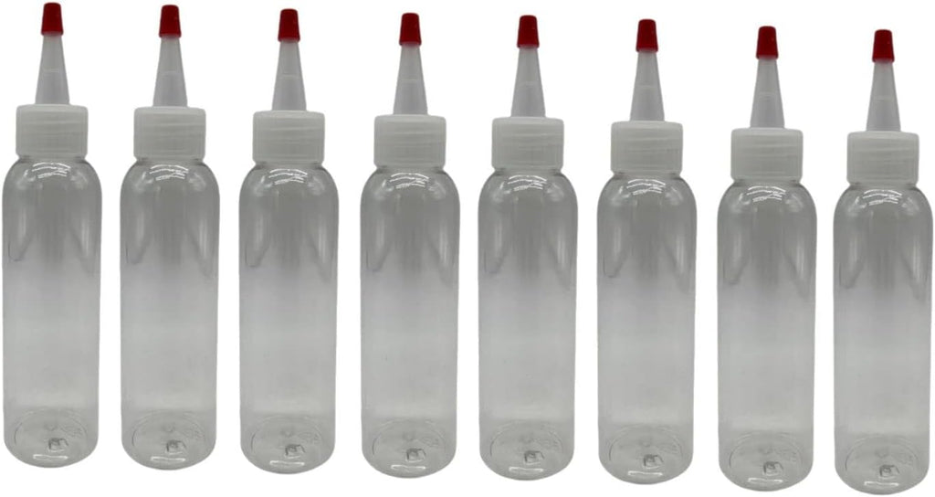 Natural Farms 4 oz Clear Cosmo BPA FREE Bottles - 8 Pack Empty Refillable Containers - Essential Oils - Hair - Aromatherapy | Natural Yorker Cap with red tip - Made in the USA