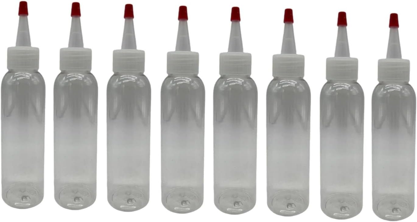 Natural Farms 4 oz Clear Cosmo BPA FREE Bottles - 8 Pack Empty Refillable Containers - Essential Oils - Hair - Aromatherapy | Natural Yorker Cap with red tip - Made in the USA