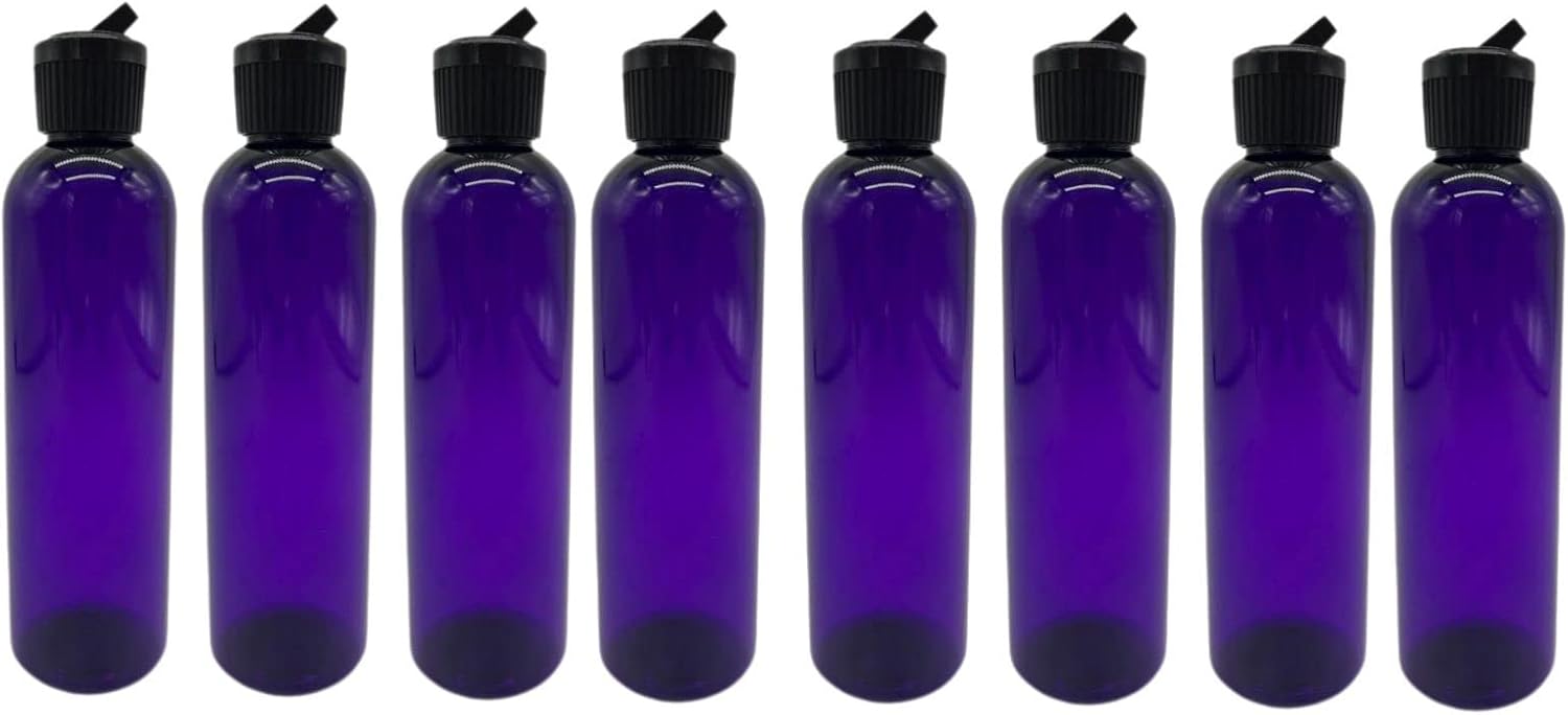 Natural Farms 4 oz Purple Cosmo BPA FREE Bottles - 8 Pack Empty Refillable Containers - Essential Oils - Hair - Aromatherapy | Black Spout Cap - Made in the USA
