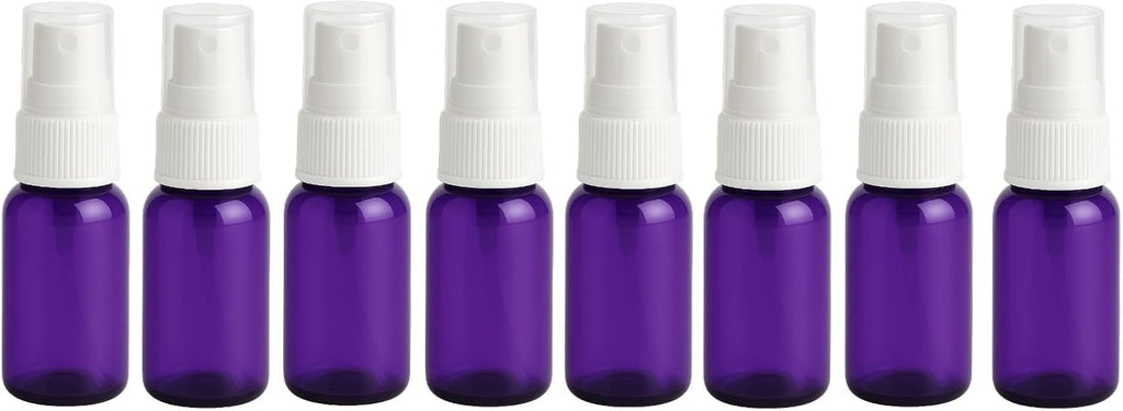 Natural Farms 1 oz Purple Boston BPA FREE Bottles - 8 Pack Empty Refillable Containers - Essential Oils Cleaning Products - Aromatherapy | White Fine Mist Sprayers - Made in the USA