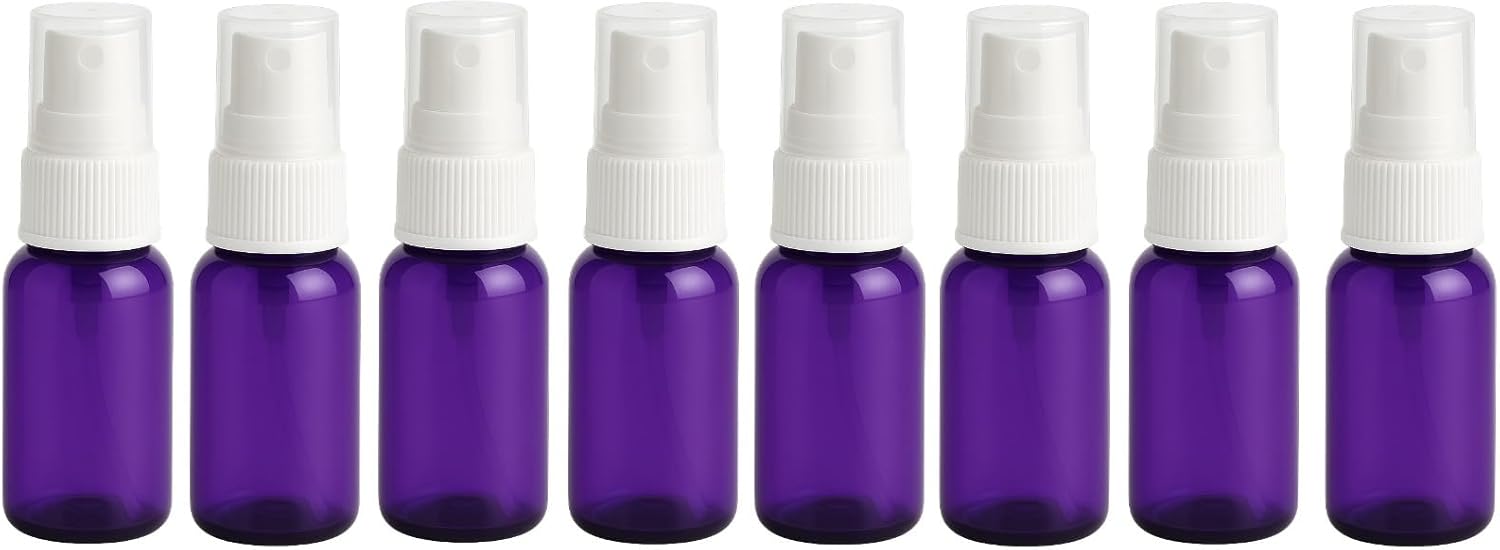 Natural Farms 1 oz Purple Boston BPA FREE Bottles - 8 Pack Empty Refillable Containers - Essential Oils Cleaning Products - Aromatherapy | White Fine Mist Sprayers - Made in the USA