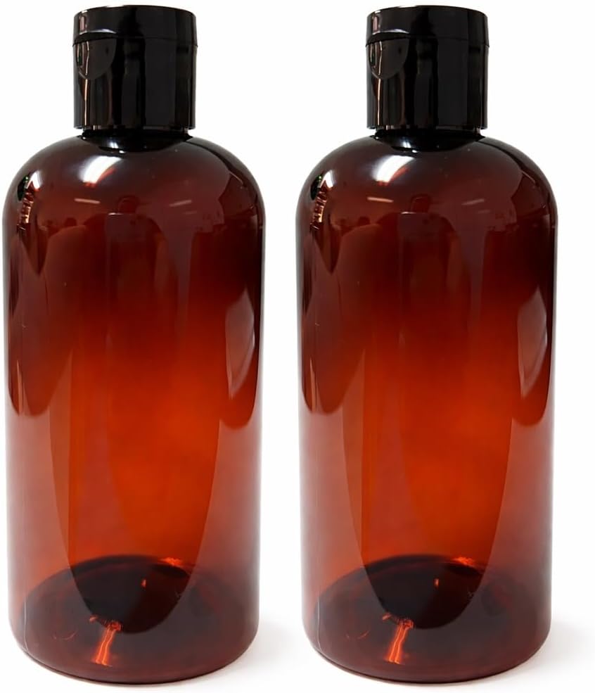 Natural Farms 8 oz Amber Boston BPA FREE Bottles - 2 Pack Empty Refillable Containers - Essential Oils - Aromatherapy | Black Snap cap - Made in the USA