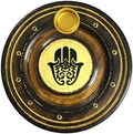Natural Farms Wooden Round Incense Stick Holder - Cone Burner - Painted Hand of Fatima – 4” Diameter