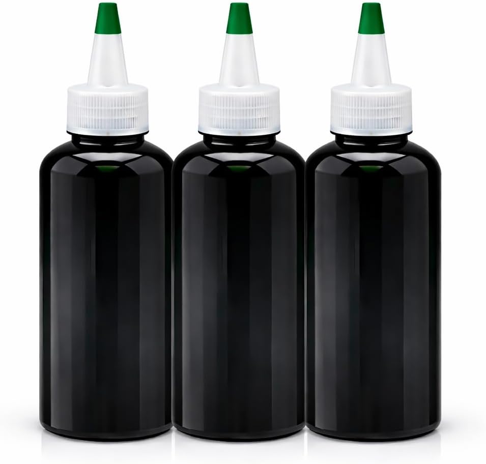 Natural Farms 8 oz Black Boston BPA FREE Bottles - 3 Pack Empty Refillable Containers - Essential Oils Aromatherapy | Natural Yorker Cap Twist Open/Close w green tip - Made in the USA