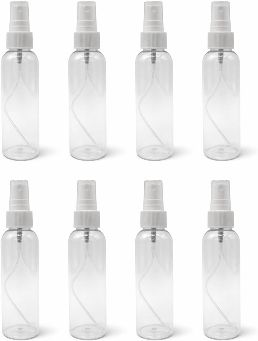 Natural Farms 4 oz Clear Cosmo BPA FREE Bottles - 8 Pack Empty Refillable Containers - Essential Oils - Hair - Aromatherapy | White Fine Mist Sprayers - Made in the USA