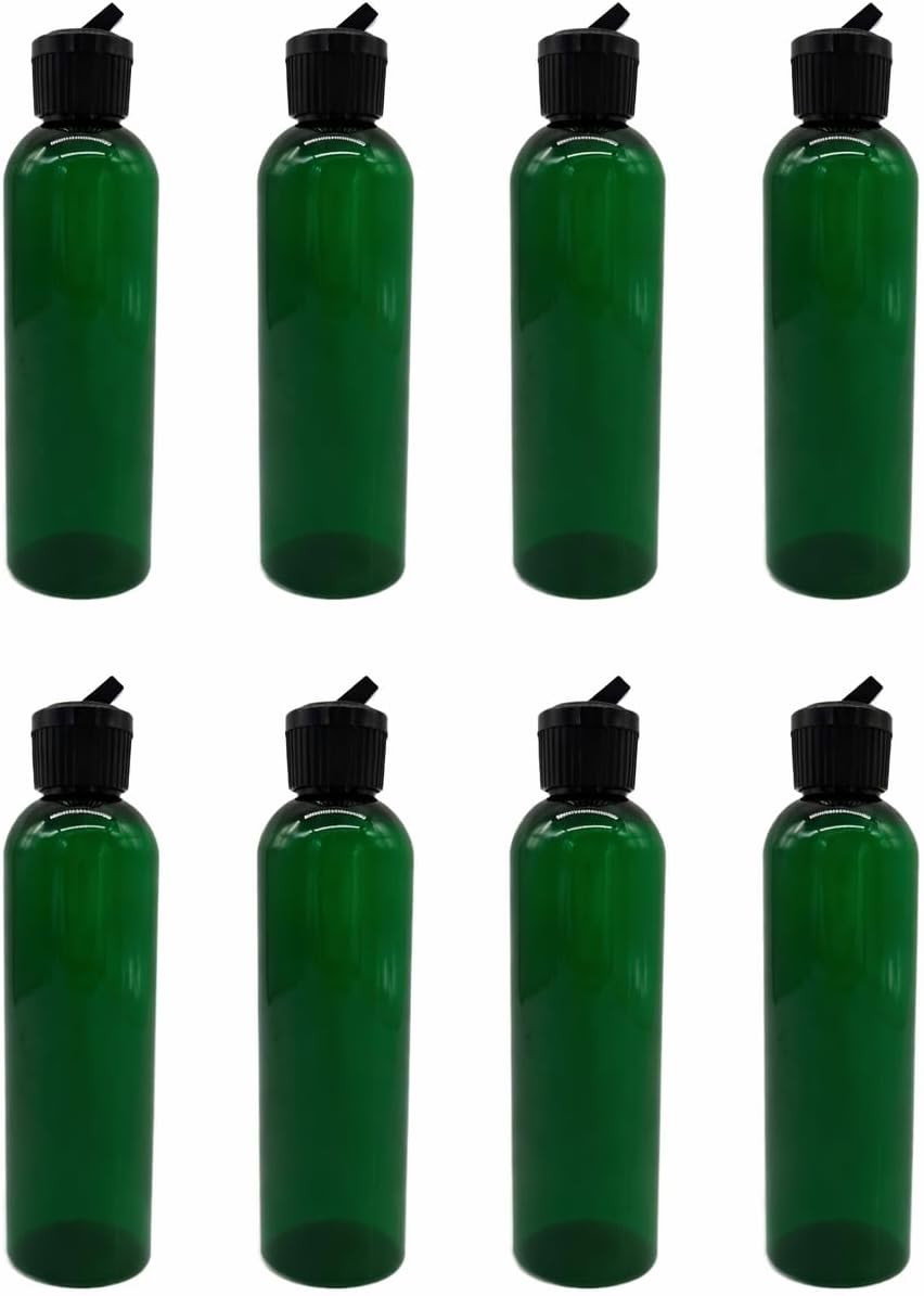 Natural Farms 4 oz Green Cosmo BPA FREE Bottles - 8 Pack Empty Refillable Containers - Essential Oils - Hair - Aromatherapy | Black Spout Cap - Made in the USA