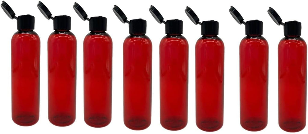 Natural Farms 4 oz Red Cosmo BPA FREE Bottles - 8 Pack Empty Refillable Containers - Essential Oils - Hair - Aromatherapy | Black Snap Cap - Made in the USA