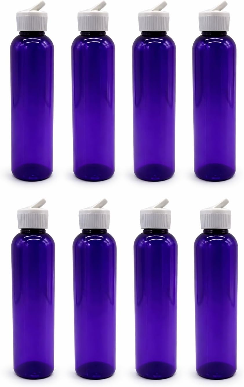 Natural Farms 4 oz Purple Cosmo BPA FREE Bottles - 8 Pack Empty Refillable Containers - Essential Oils - Hair - Aromatherapy | White Spout Cap - Made in the USA