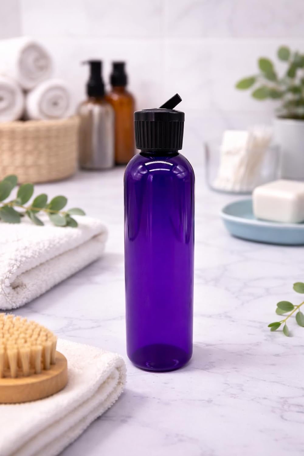 Natural Farms 4 oz Purple Cosmo BPA FREE Bottles - 8 Pack Empty Refillable Containers - Essential Oils - Hair - Aromatherapy | Black Spout Cap - Made in the USA