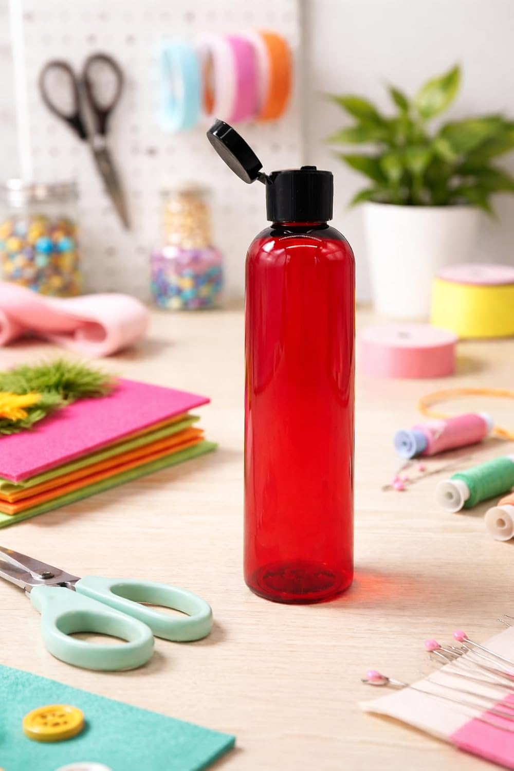 Natural Farms 4 oz Red Cosmo BPA FREE Bottles - 8 Pack Empty Refillable Containers - Essential Oils - Hair - Aromatherapy | Black Snap Cap - Made in the USA