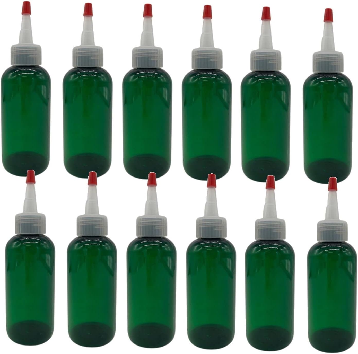 Natural Farms 4 oz Green Boston BPA FREE Bottles - 12 Pack Empty Refillable Containers - Essential Oils Cleaning Products - Aromatherapy | Natural Yorker Cap with red tip - Made in the USA