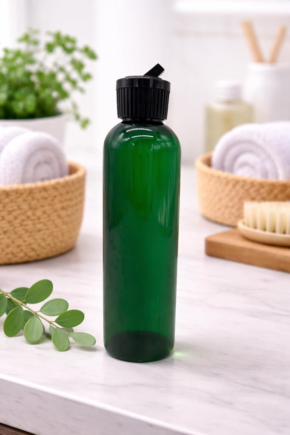 Natural Farms 4 oz Green Cosmo BPA FREE Bottles - 8 Pack Empty Refillable Containers - Essential Oils - Hair - Aromatherapy | Black Spout Cap - Made in the USA