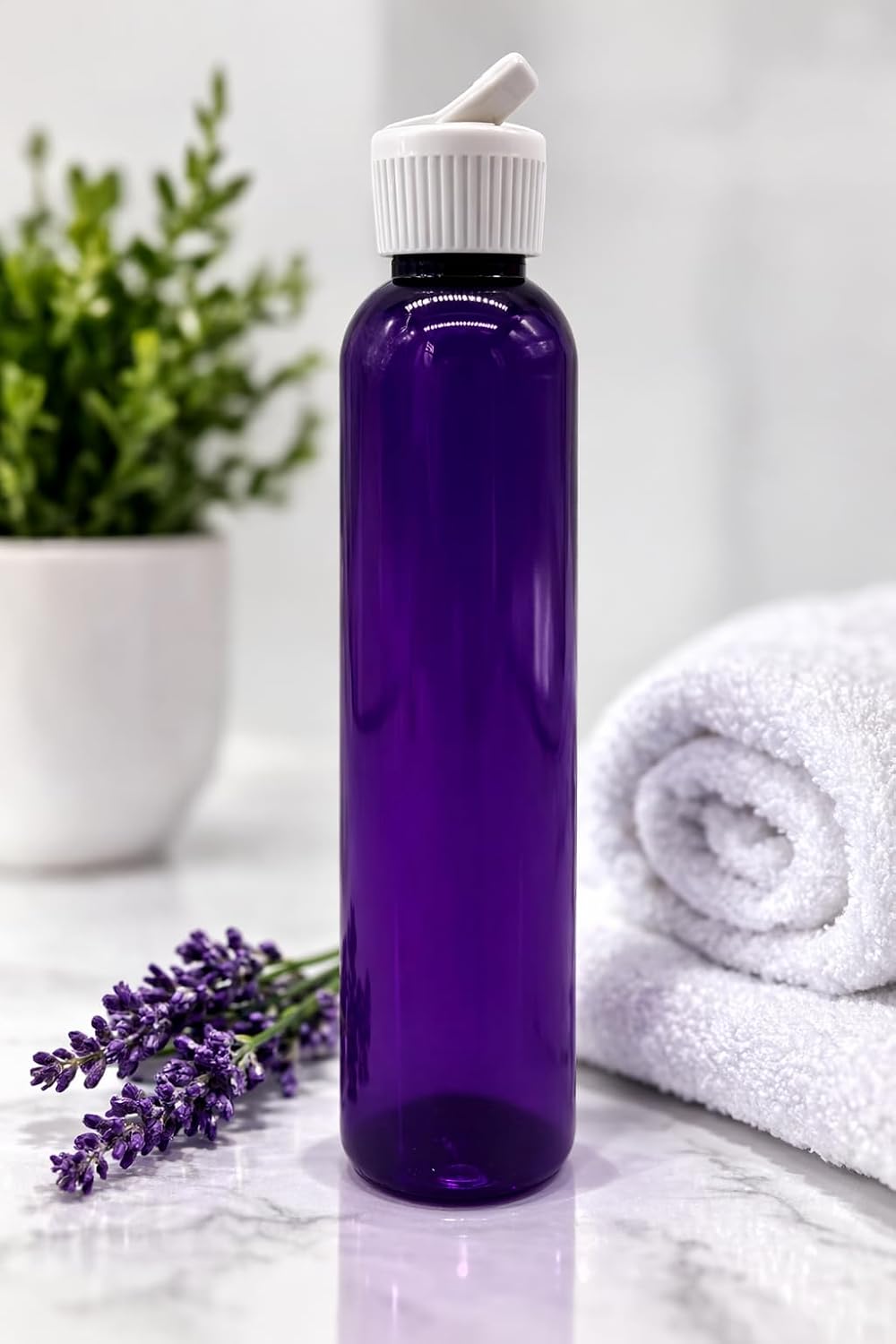 Natural Farms 4 oz Purple Cosmo BPA FREE Bottles - 8 Pack Empty Refillable Containers - Essential Oils - Hair - Aromatherapy | White Spout Cap - Made in the USA