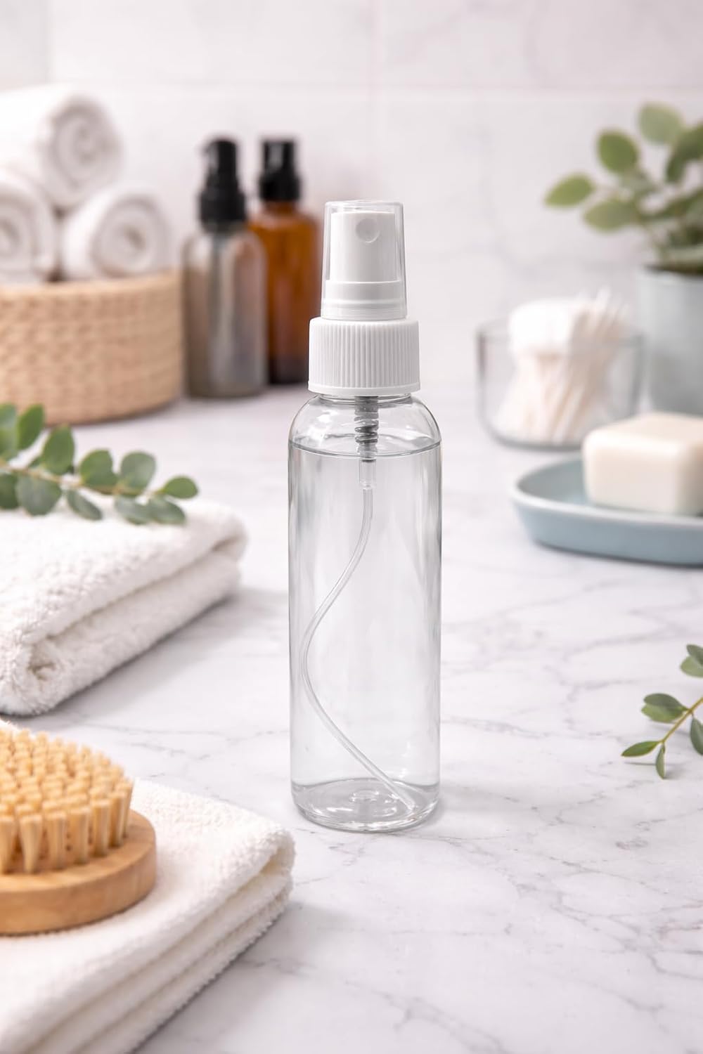 Natural Farms 4 oz Clear Cosmo BPA FREE Bottles - 8 Pack Empty Refillable Containers - Essential Oils - Hair - Aromatherapy | White Fine Mist Sprayers - Made in the USA