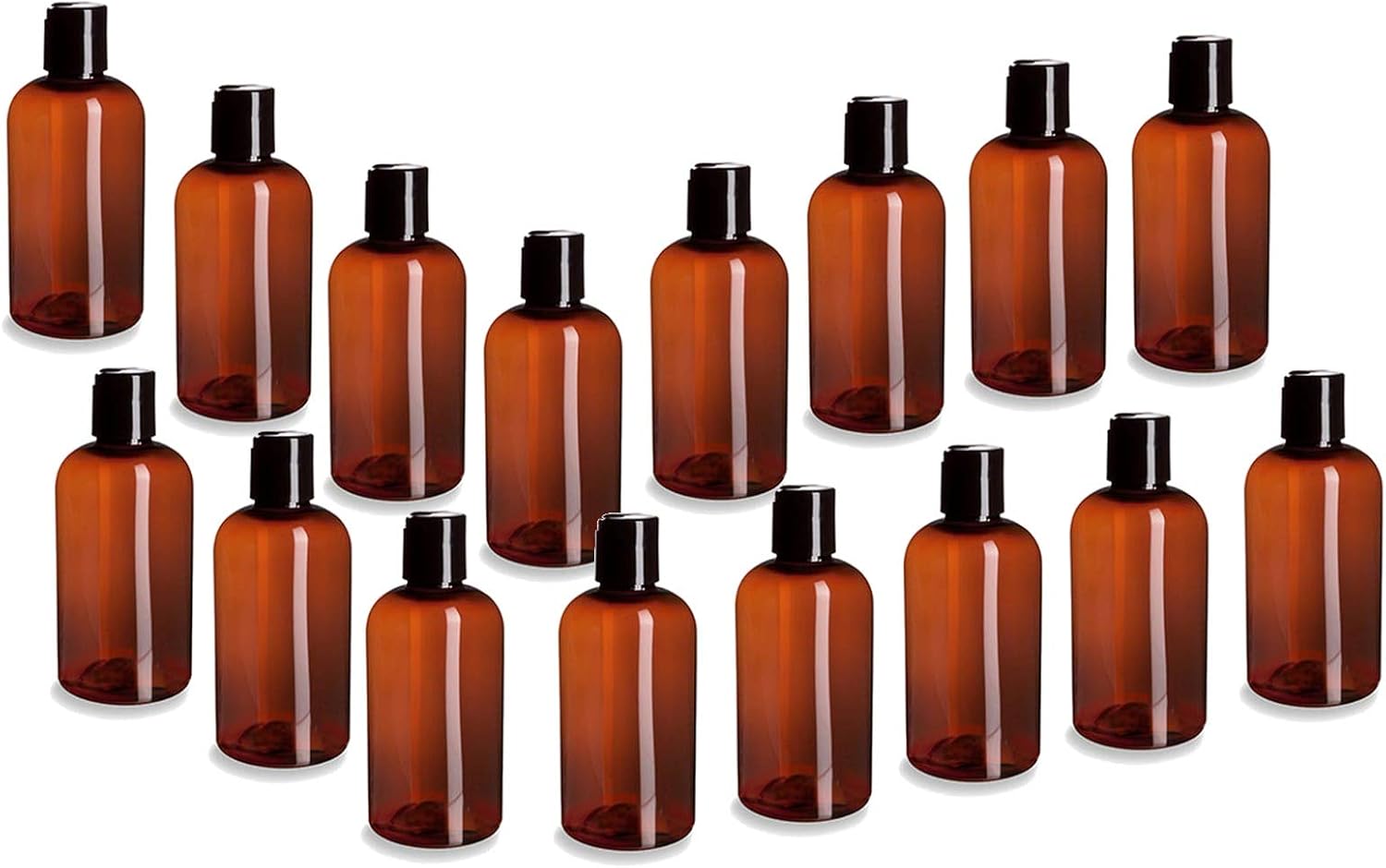 Natural Farms Empty Shampoo Bottles - 8 oz - 16 Pack - Amber Boston Plastic Bottles – Black Flip Top - for Essential Oils- Perfumes- Soap - Creams - Lotions - Gels